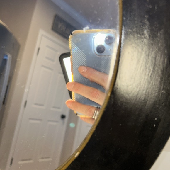 Vintage 15" X 12" Black Oval Mirror With Gold Trim - Marketeers, INC Made USA - Picture 2 of 7